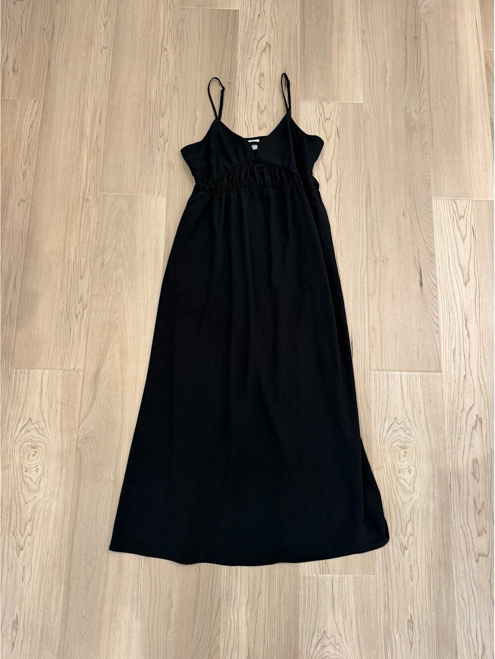 A New Day Womens Medium Black Spaghetti Strap Maxi Dress Smocked Waist